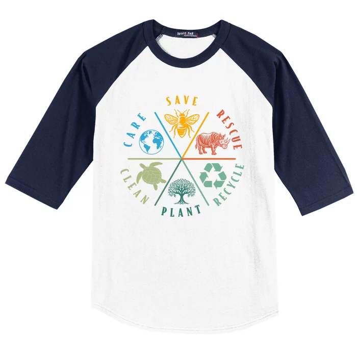 Celebrate Earth Day Save Rescue Recycle Plant Clean Care Baseball Sleeve Shirt