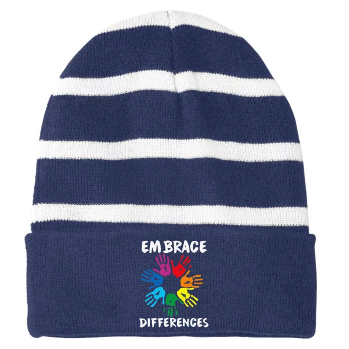 Cute Embrace Differences Autism Awareness Striped Beanie with Solid Band