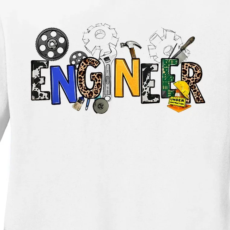 Cool Engineer Design With Engineering Tools And Gears Ladies Long Sleeve Shirt