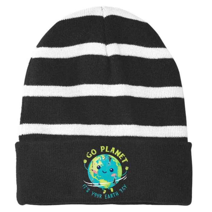 Cute Earth Day Striped Beanie with Solid Band