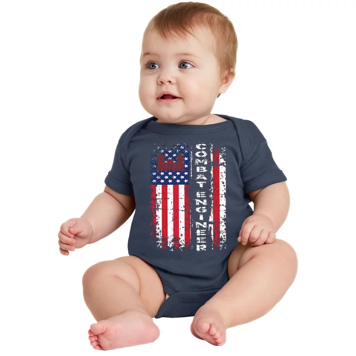 Combat Engineer Distressed American Flag US Military Baby Bodysuit