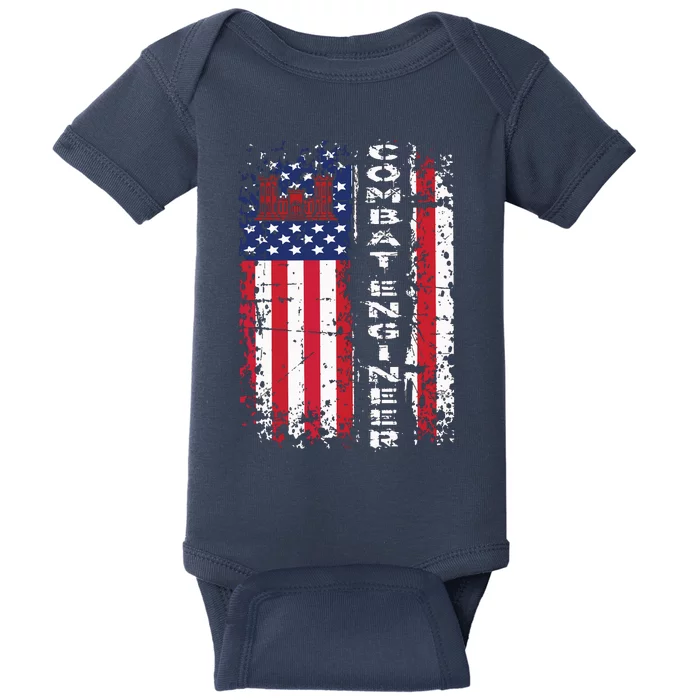 Combat Engineer Distressed American Flag US Military Baby Bodysuit