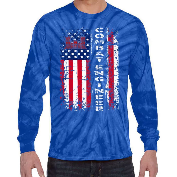 Combat Engineer Distressed American Flag U.S. Military Tie-Dye Long Sleeve Shirt