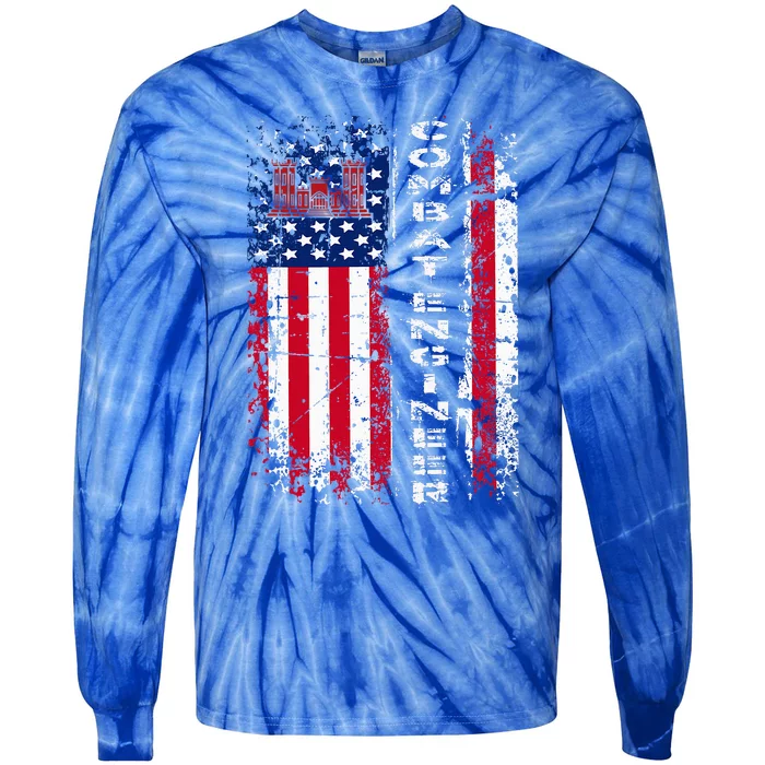 Combat Engineer Distressed American Flag U.S. Military Tie-Dye Long Sleeve Shirt