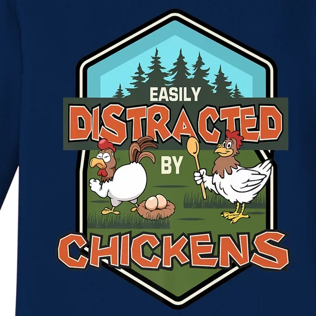 Chicken Easily Distracted By Chickens Poultry Farmer Farm Baby Long Sleeve Bodysuit