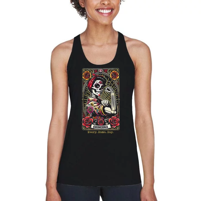 Chingona Every Damn Day Tarot Card Gift Women's Racerback Tank