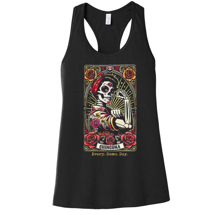 Chingona Every Damn Day Tarot Card Gift Women's Racerback Tank