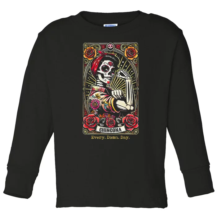 Chingona Every Damn Day Tarot Card Gift Toddler Long Sleeve Shirt