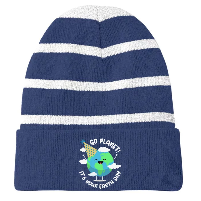 Cute Earth Day Go Planet Its Your Earth Day Striped Beanie with Solid Band