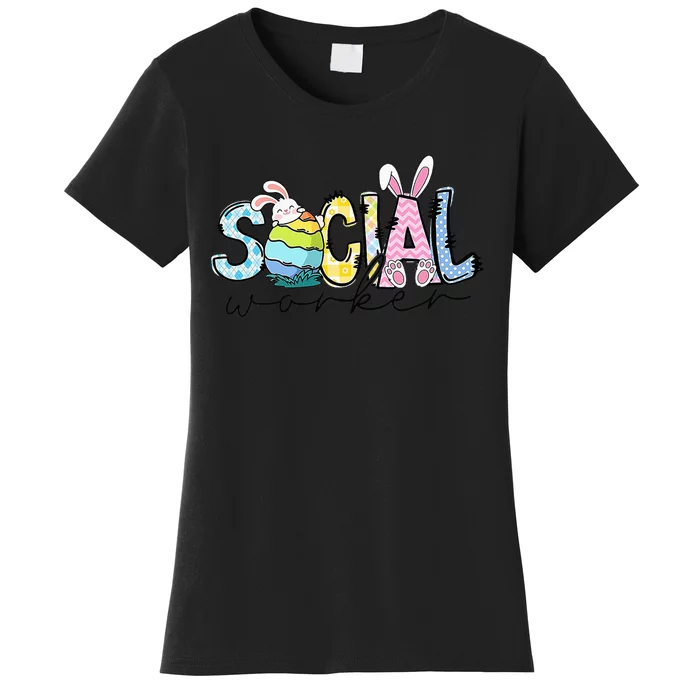 Cute Easter Egg Bunny Ears Happy Easter Day Social Worker Women's T-Shirt