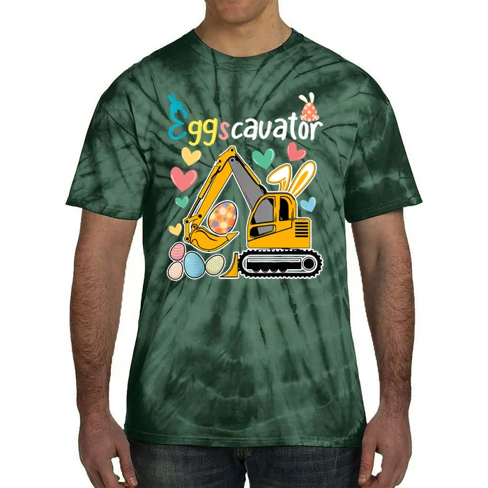 Construction Excavator Easter Day Egg Hunt Toddlers Tie-Dye T-Shirt