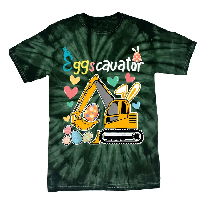 Construction Excavator Easter Day Egg Hunt Toddlers Tie-Dye T-Shirt