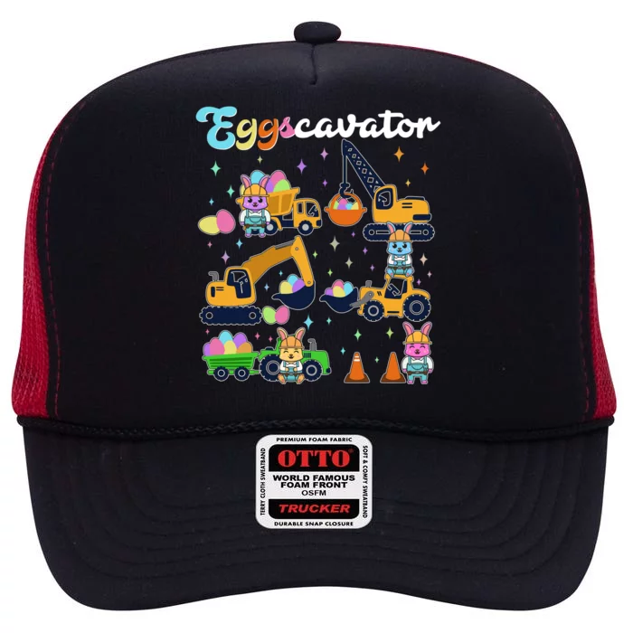 Cute Easter Eggscavator Construction Bunny Rabbits High Crown Mesh Trucker Hat