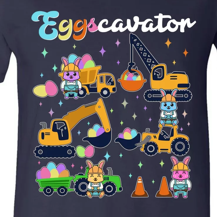 Cute Easter Eggscavator Construction Bunny Rabbits V-Neck T-Shirt