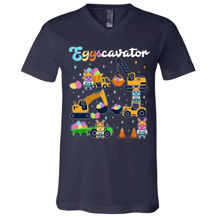 Cute Easter Eggscavator Construction Bunny Rabbits V-Neck T-Shirt