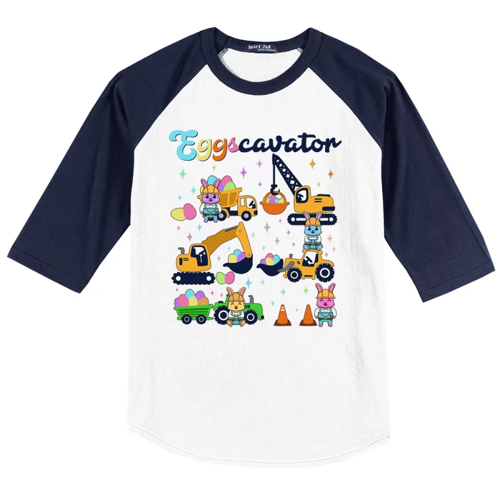 Cute Easter Eggscavator Construction Bunny Rabbits Baseball Sleeve Shirt