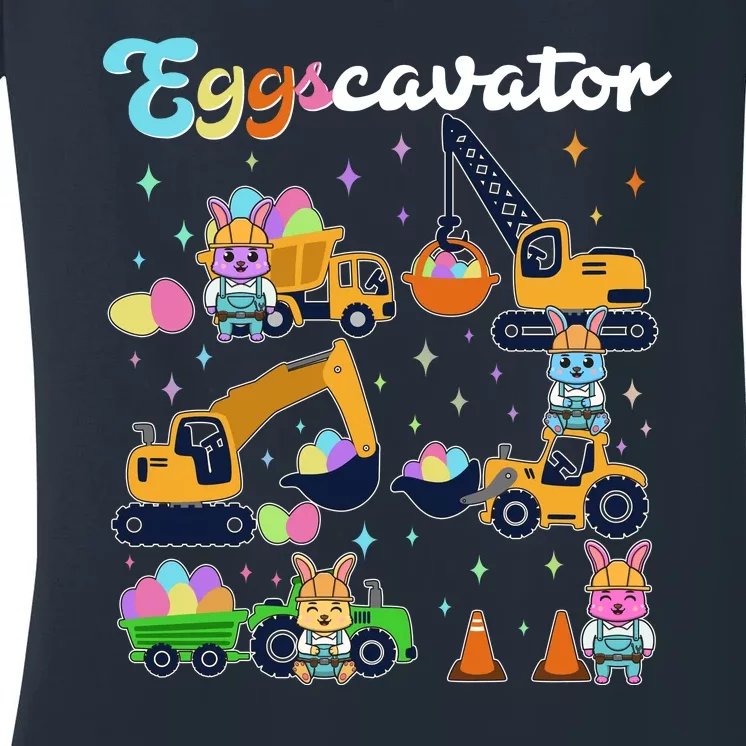 Cute Easter Eggscavator Construction Bunny Rabbits Women's V-Neck T-Shirt