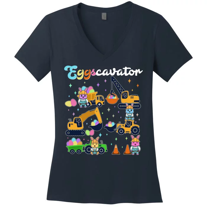 Cute Easter Eggscavator Construction Bunny Rabbits Women's V-Neck T-Shirt