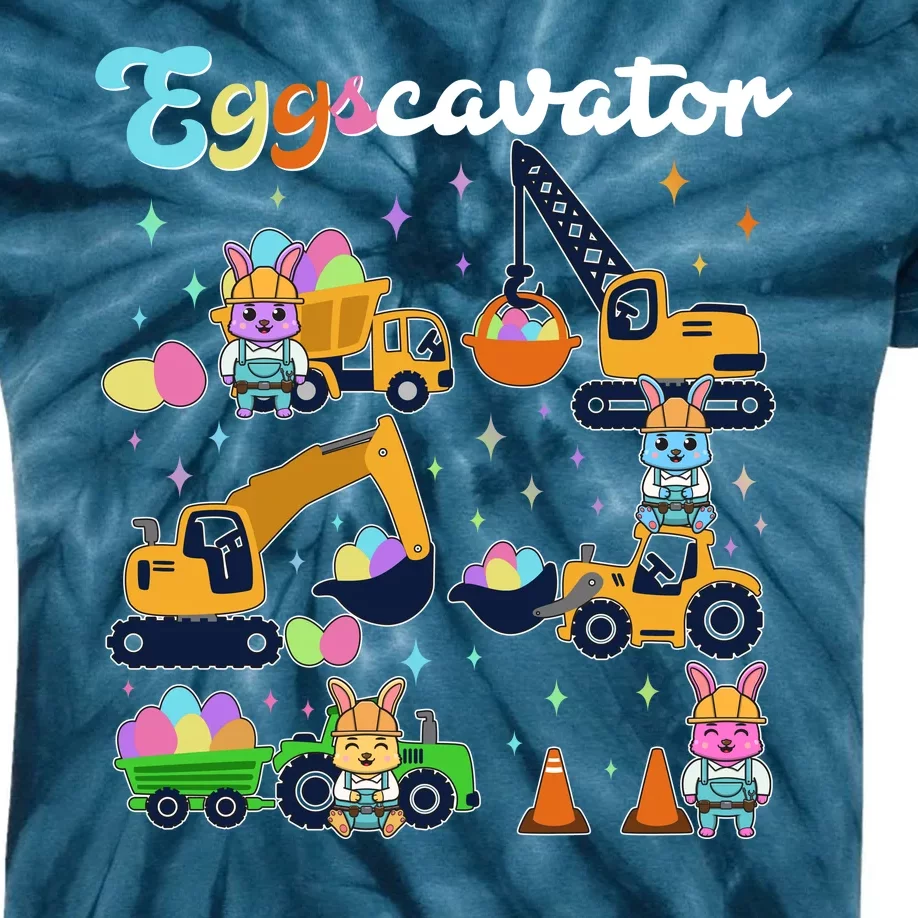 Cute Easter Eggscavator Construction Bunny Rabbits Kids Tie-Dye T-Shirt