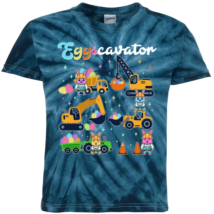 Cute Easter Eggscavator Construction Bunny Rabbits Kids Tie-Dye T-Shirt