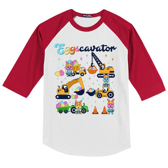 Cute Easter Eggscavator Construction Bunny Rabbits Kids Colorblock Raglan Jersey