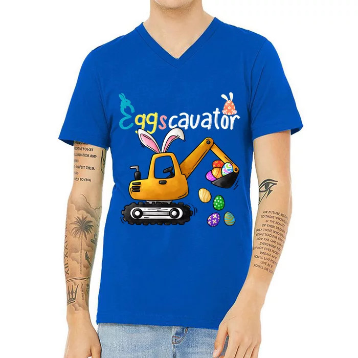 Construction Excavator Easter Day Egg Hunt Gift V-Neck T-Shirt