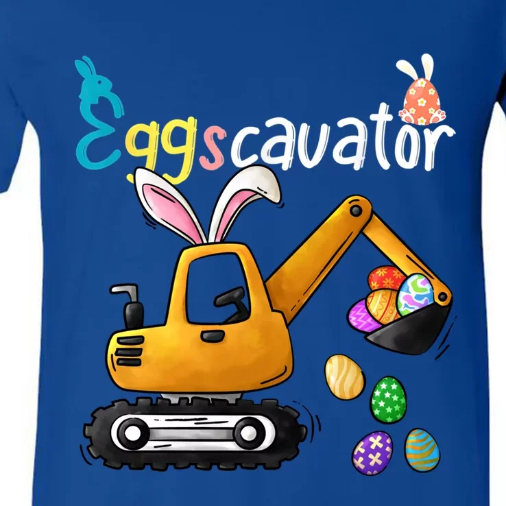 Construction Excavator Easter Day Egg Hunt Gift V-Neck T-Shirt