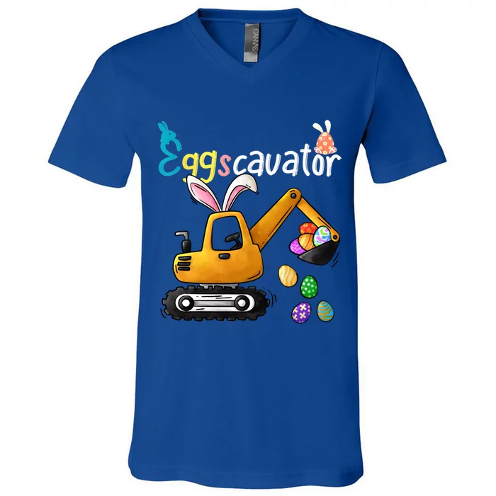 Construction Excavator Easter Day Egg Hunt Gift V-Neck T-Shirt