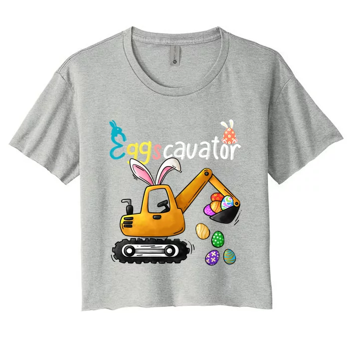 Construction Excavator Easter Day Egg Hunt Gift Women's Crop Top Tee