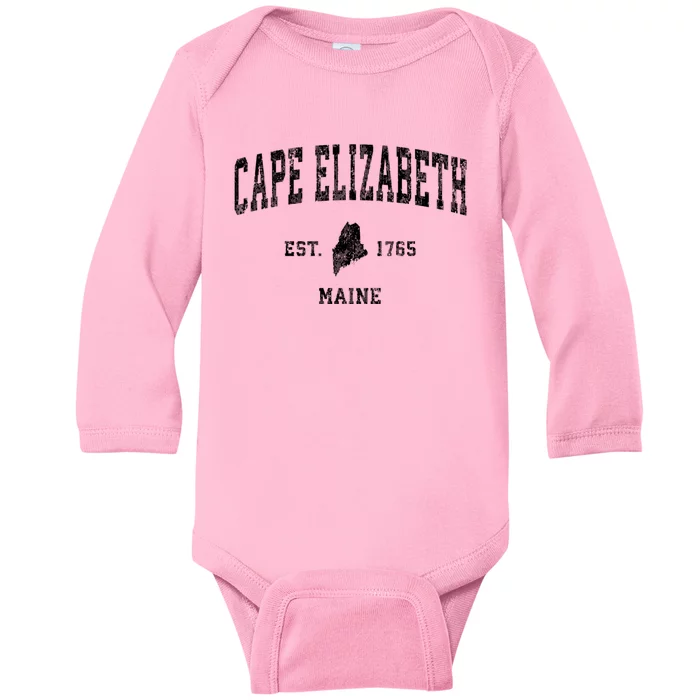 Cape Elizabeth Est 1765 Maine Me Vintage Established Athletic Sports Design Baby Long Sleeve Bodysuit