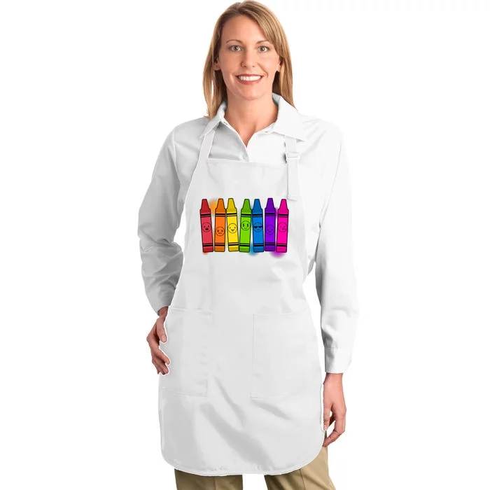 Cute Emotions Emoji Crayons Full-Length Apron With Pocket