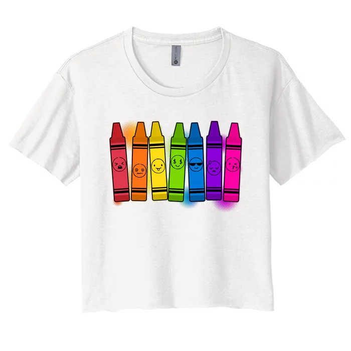 Cute Emotions Emoji Crayons Women's Crop Top Tee