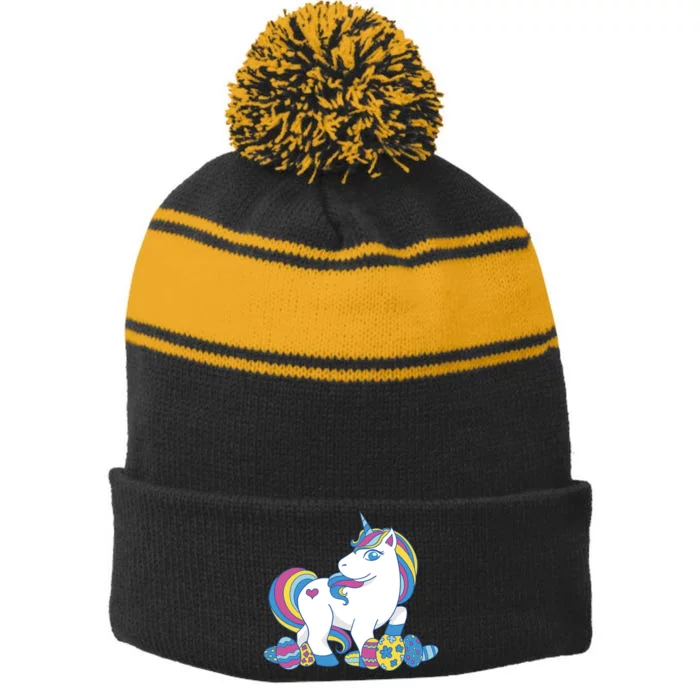 Cute Easter Eggs Unicorn Stripe Pom Pom Beanie