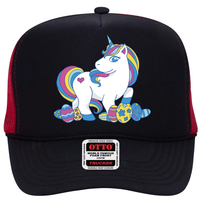 Cute Easter Eggs Unicorn High Crown Mesh Trucker Hat