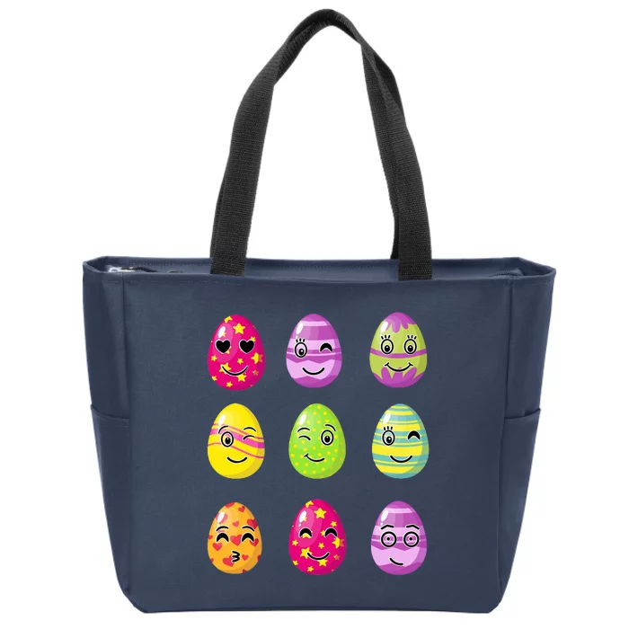 Colorful Easter Eggs Smiley Zip Tote Bag