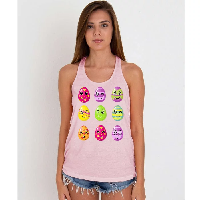 Colorful Easter Eggs Smiley Women's Knotted Racerback Tank