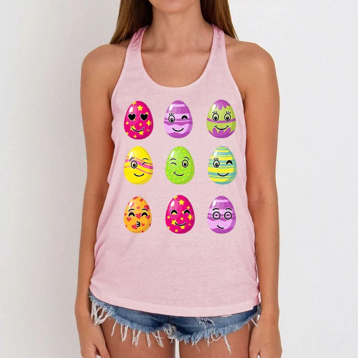 Colorful Easter Eggs Smiley Women's Knotted Racerback Tank