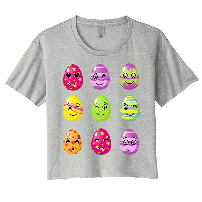 Colorful Easter Eggs Smiley Women's Crop Top Tee