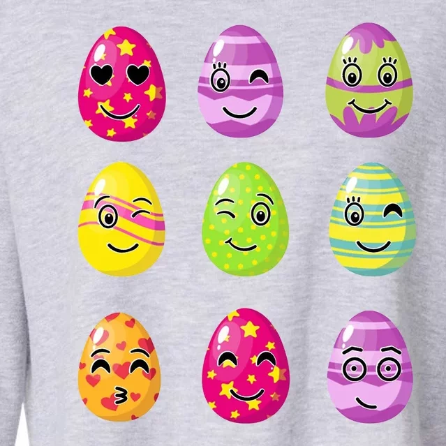 Colorful Easter Eggs Smiley Cropped Pullover Crew