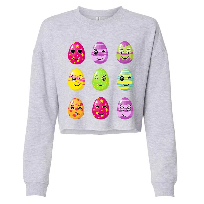 Colorful Easter Eggs Smiley Cropped Pullover Crew