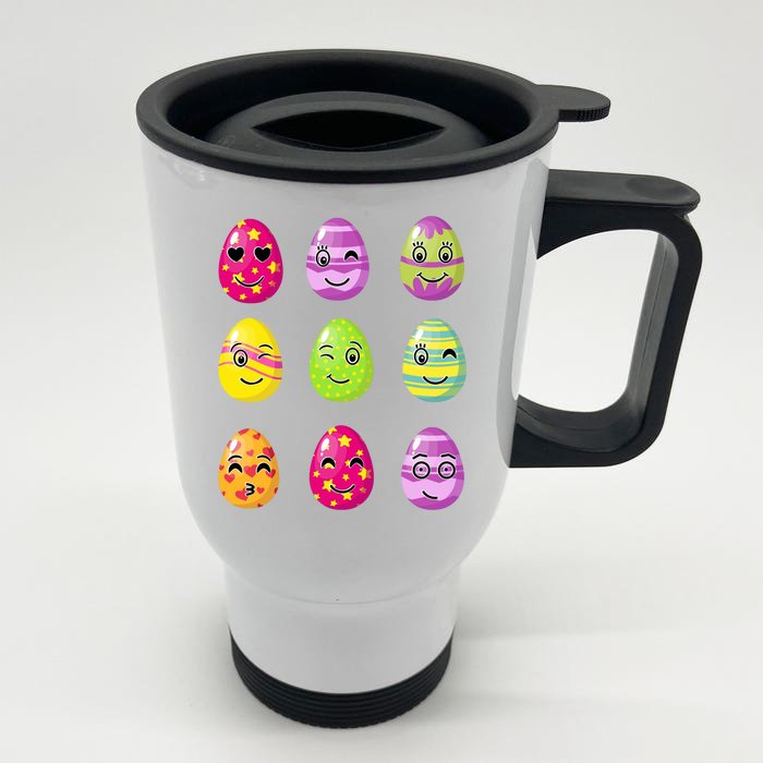 Colorful Easter Eggs Smiley Front & Back Stainless Steel Travel Mug