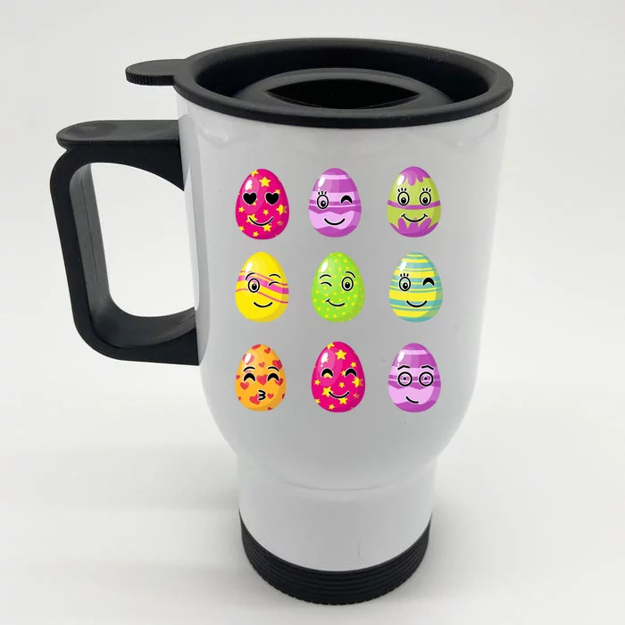 Colorful Easter Eggs Smiley Front & Back Stainless Steel Travel Mug