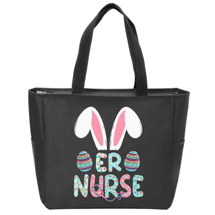 Cute Easter ER Nurse RN Bunny Ears Happy Easter Eggs Outfit Zip Tote Bag