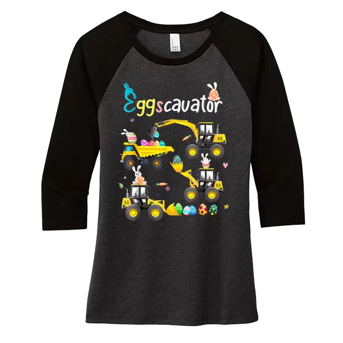 Construction Excavator Easter Day Egg Hunt For Boys Toddlers Women's Tri-Blend 3/4-Sleeve Raglan Shirt