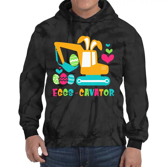 Construction Excavator Easter Day Egg Hunt Tie Dye Hoodie