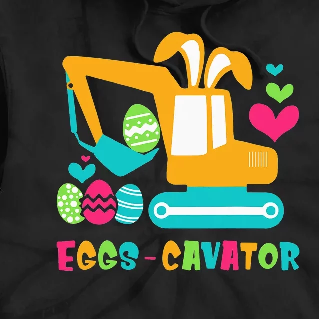 Construction Excavator Easter Day Egg Hunt Tie Dye Hoodie