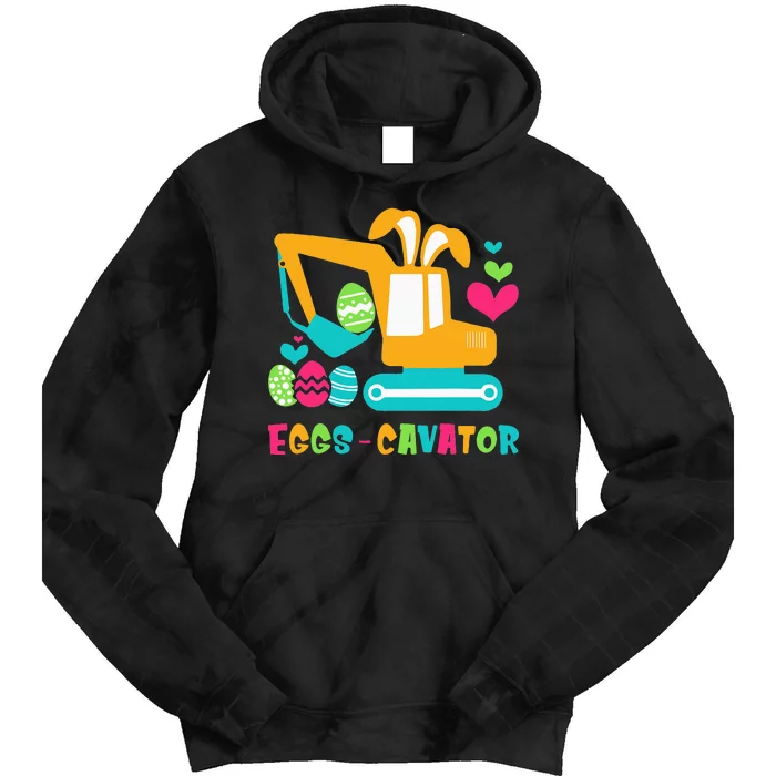 Construction Excavator Easter Day Egg Hunt Tie Dye Hoodie