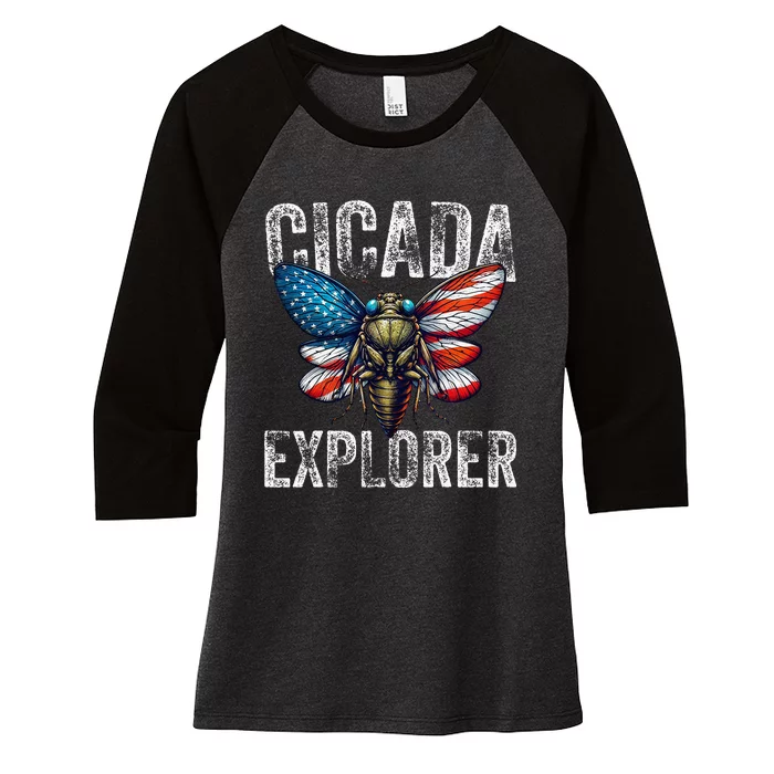 Cicada Explorer Funny Summer 2024 Insect Invasion Vintage Women's Tri-Blend 3/4-Sleeve Raglan Shirt