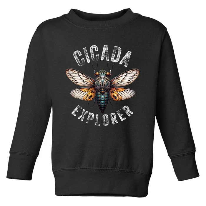 Cicada Explorer Funny Summer 2024 Insect Invasion Vintage Toddler Sweatshirt