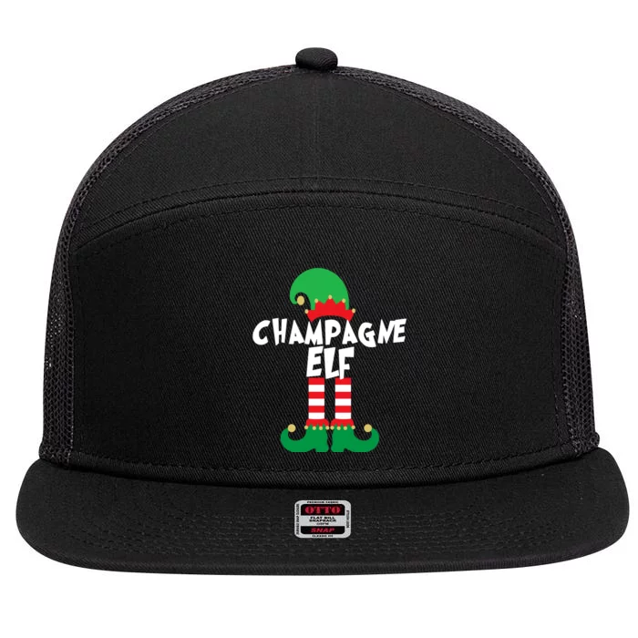 Champagne Elf Funny Christmas Squad Matching Xmas 7 Panel Mesh Trucker Snapback Hat